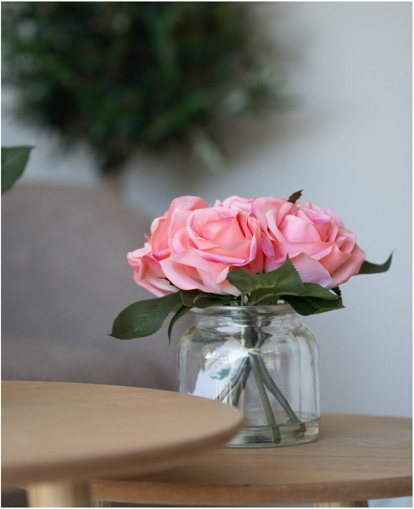 Kunstig Rosebukett Real Touch Rosa 18cm