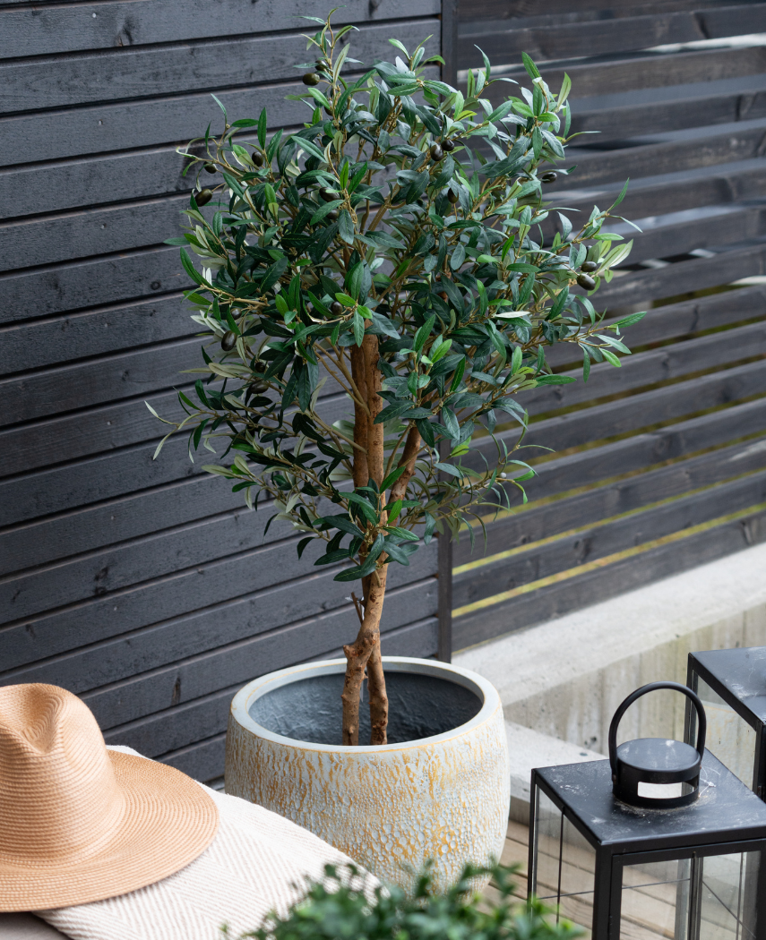 Kunstig Oliventre Slim m/Oliven UV 120 cm