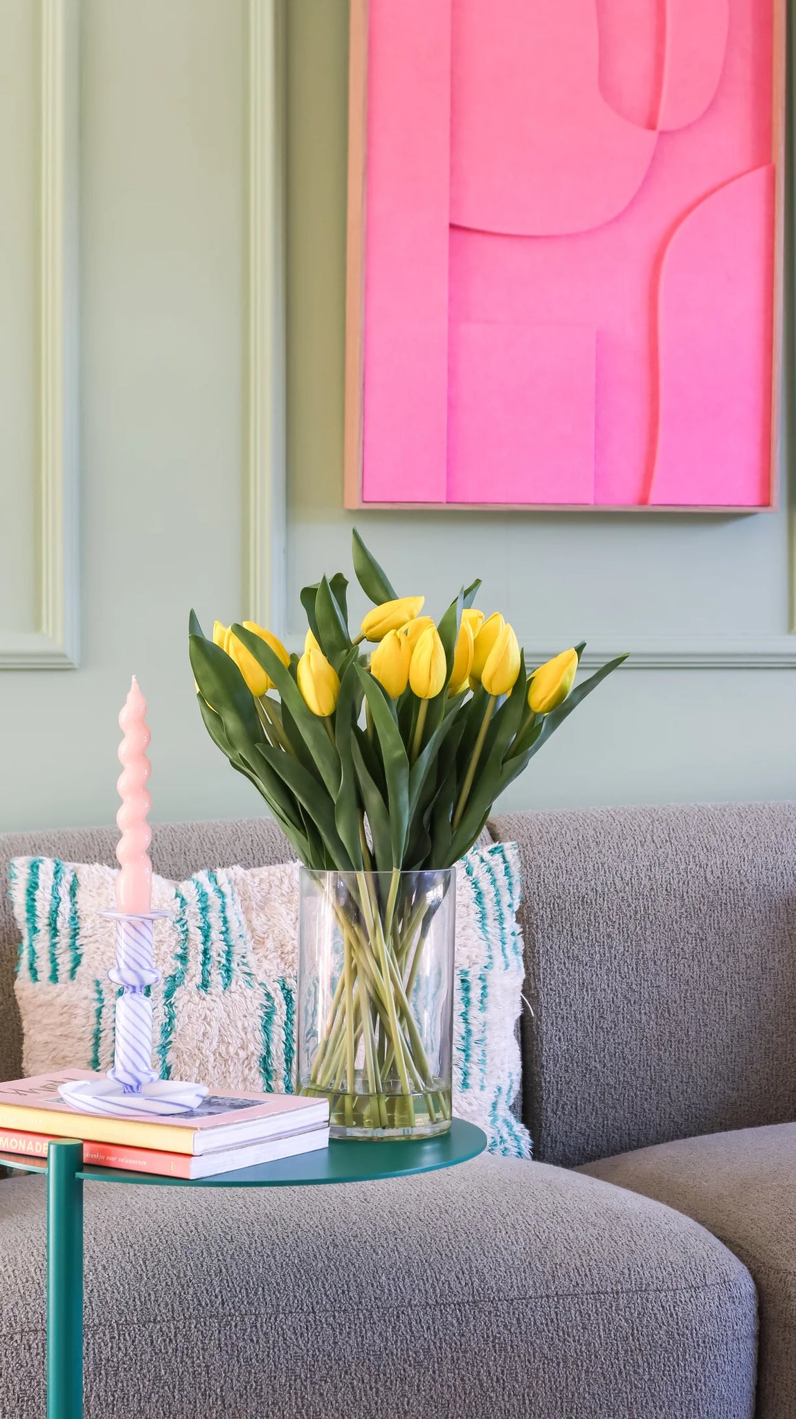 Kunstig Tulipan Bukett i Vase Gul 45cm