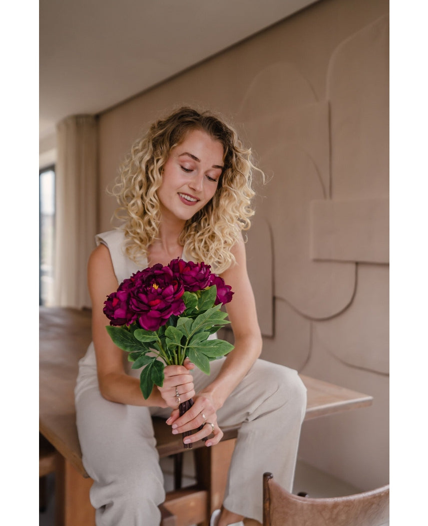 Kunstig Blomsterbukett Peon Aubergine 39cm
