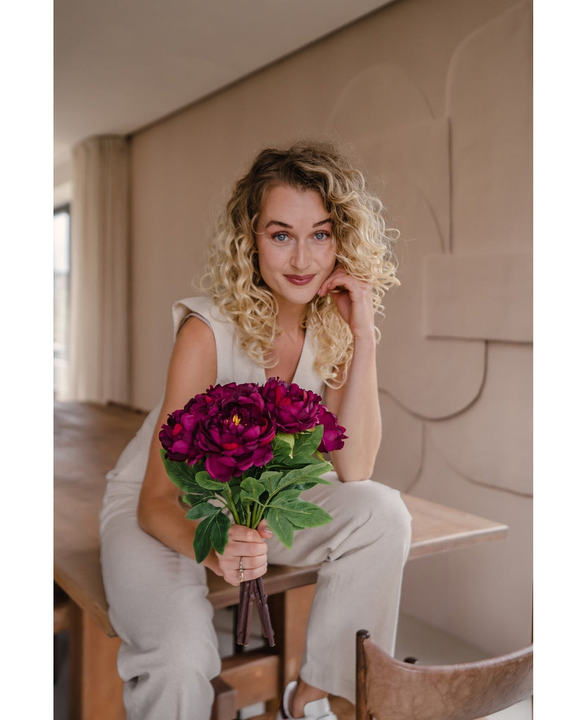 Kunstig Blomsterbukett Peon Aubergine 39cm