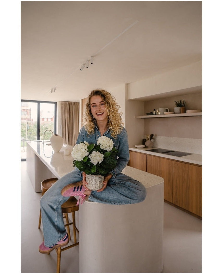 Kunstig Hortensia Deluxe Kremhvit 43cm