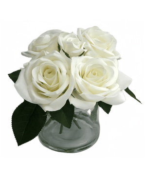 Kunstig Rosebukett Real Touch Hvit 18cm