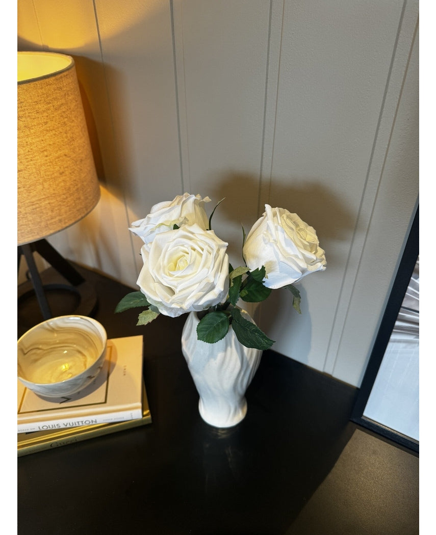 Kunstig Rosebukett Real Touch Hvit 30cm