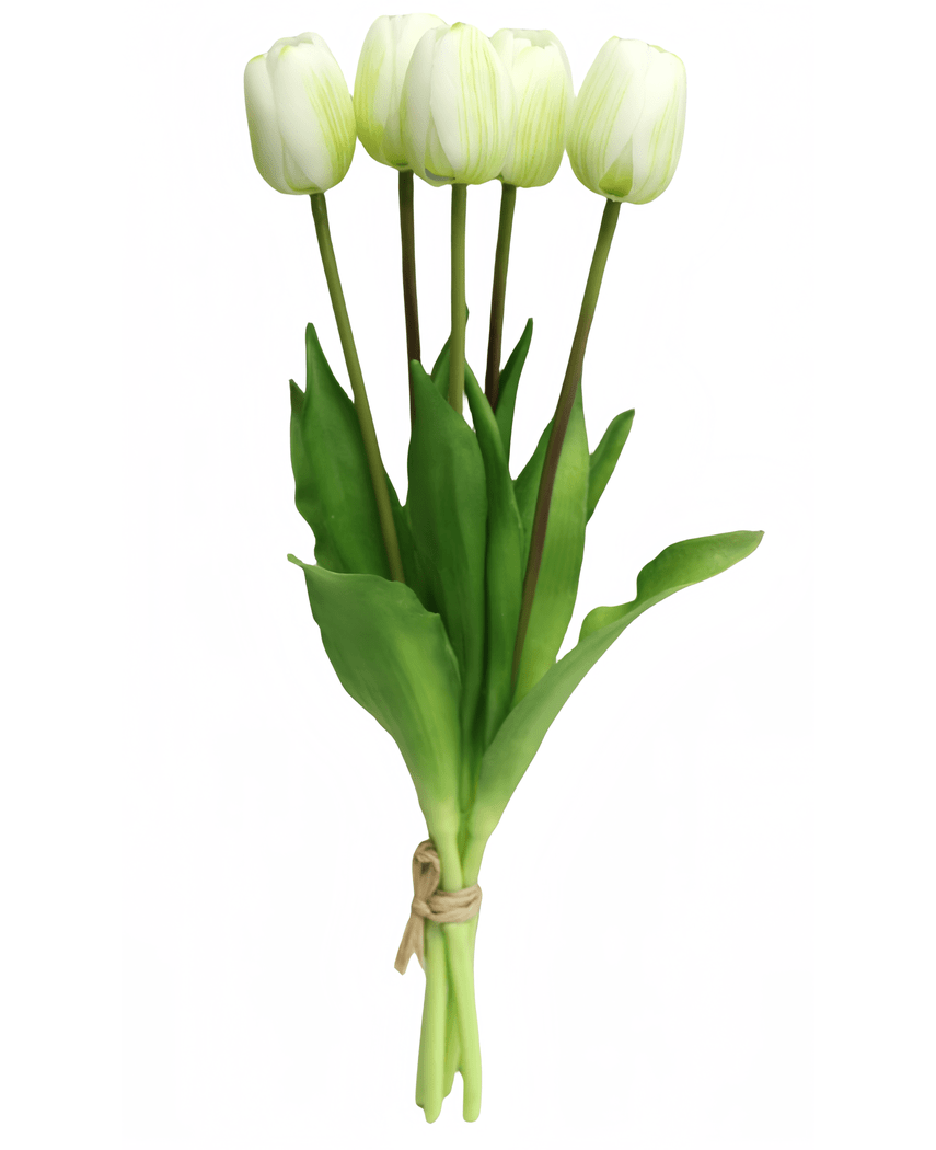 Kunstig Tulipanbukett Real Touch Grønn/hvit 40cm