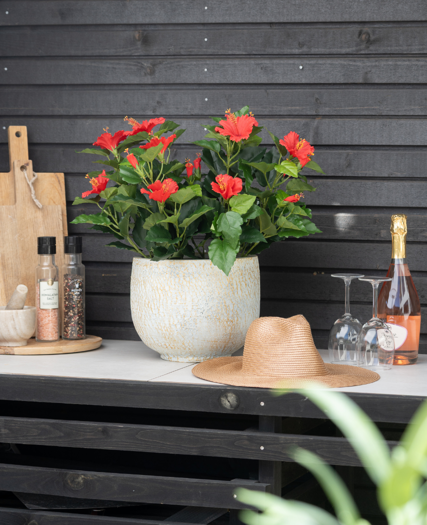 Kunstig Hawaiirose Rød UV 44 cm