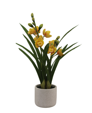 Kunstig Cymbidium Orkide Gul 55cm