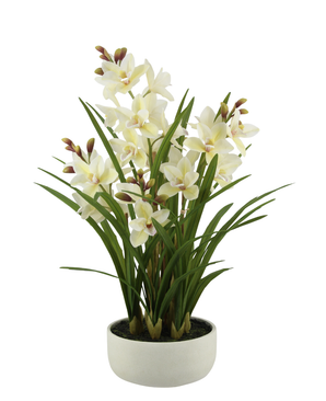Kunstig Cymbidium Orkide Real Touch Gul 85cm