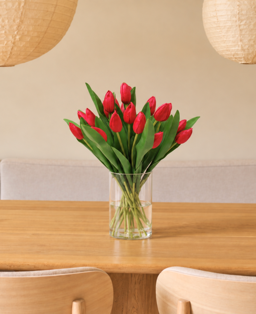 Kunstig Tulipan Bukett i Vase Rød 45 cm