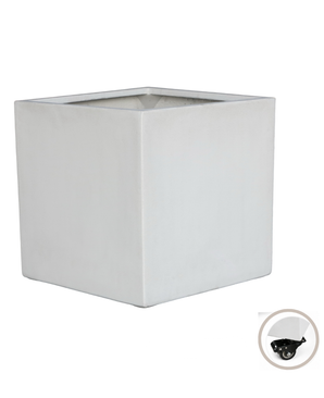 Kube Potte med Hjul Hvit 50x50 cm