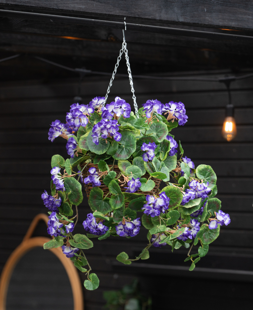 Kunstig Begonia Lilla i Kurv UV 70 cm
