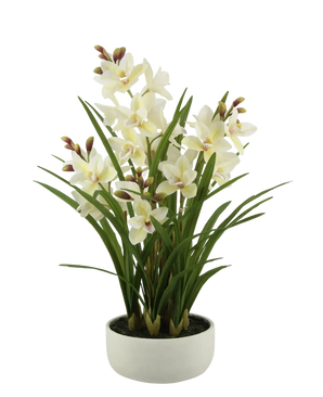 Kunstig Cymbidium Orkide Real Touch Lys Gul 85cm