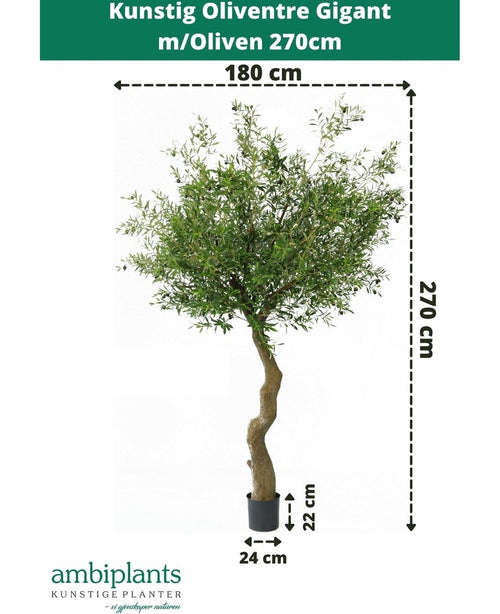 Kunstig Oliventre Gigant m/Oliven 270cm