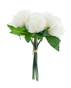Kunstig Peon Mix Bukett Real Touch Hvit 30 cm