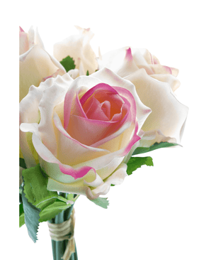 Kunstig Rosebukett 7 Roser Real Touch Krem/Rosa 30 cm