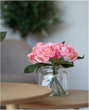 Kunstig Rosebukett Real Touch Rosa 18 cm