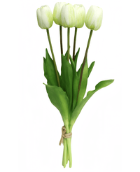 Kunstig Tulipanbukett Real Touch Grønn/hvit 40cm