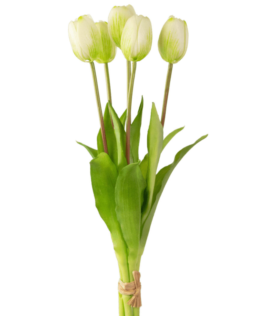 Kunstig Tulipanbukett Real Touch Grønn/hvit 40cm