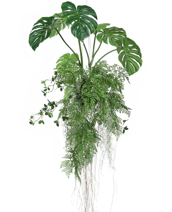 Kunstig hengeplante Monstera/Bregnekule 100 cm XL