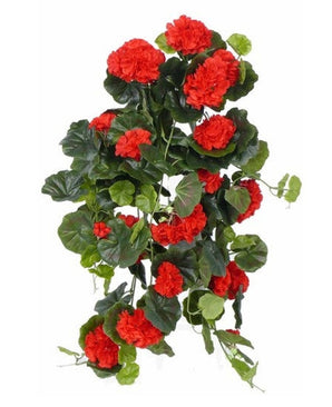 Kunstig hengeplanter Geranium 75 cm rød