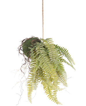 Kunstig Hengende "Frosted Fern" på kule med tråd 76cm